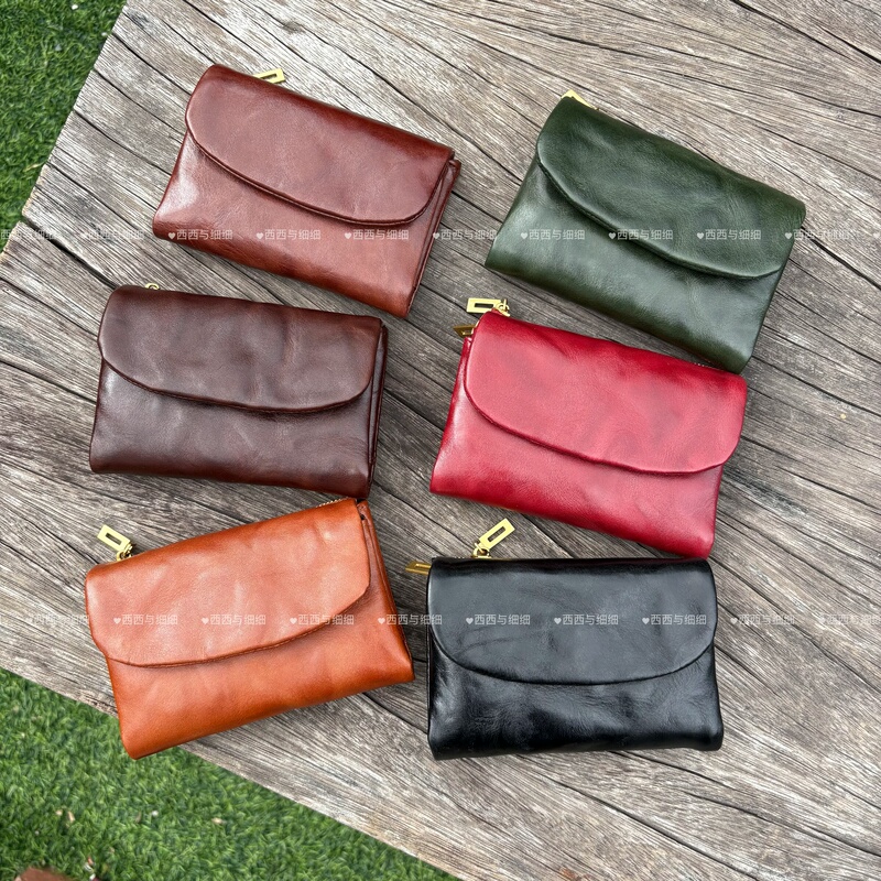 First-Layer Cowhide Vintage Wallet, Medium-Length Folding Short Wallet, Card Holder, Id Document Holder 70% off Wallet