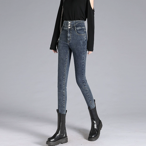 Флисовые демисезонные джинсы с начесом, штаны, леггинсы, карандаш, высокая талия, 2024 года, новая коллекция, по фигуре, облегающий крой, в обтяжку