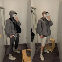 uniike greasy airliner can early spring gray hooded assault suit outdoor Tide Street leisure loose short windproof