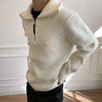 uniike greasy guest ins Nordic turtleneck zipper sweater niche casual simple solid color couple pullover lapel