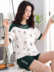 Pajama womens mỏng dễ thương mùa hè bông nhà quần áo hai mảnh bộ bật tay áo ngắn mùa hè sinh viên thoải mái đỏ ròng. 