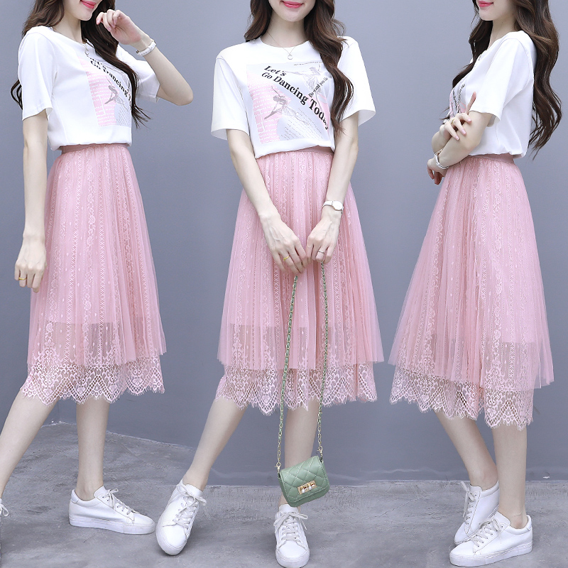 Summer women's clothing 2022 new trendy western style minority dress sub-net yarn two-piece suit French bellflower dress