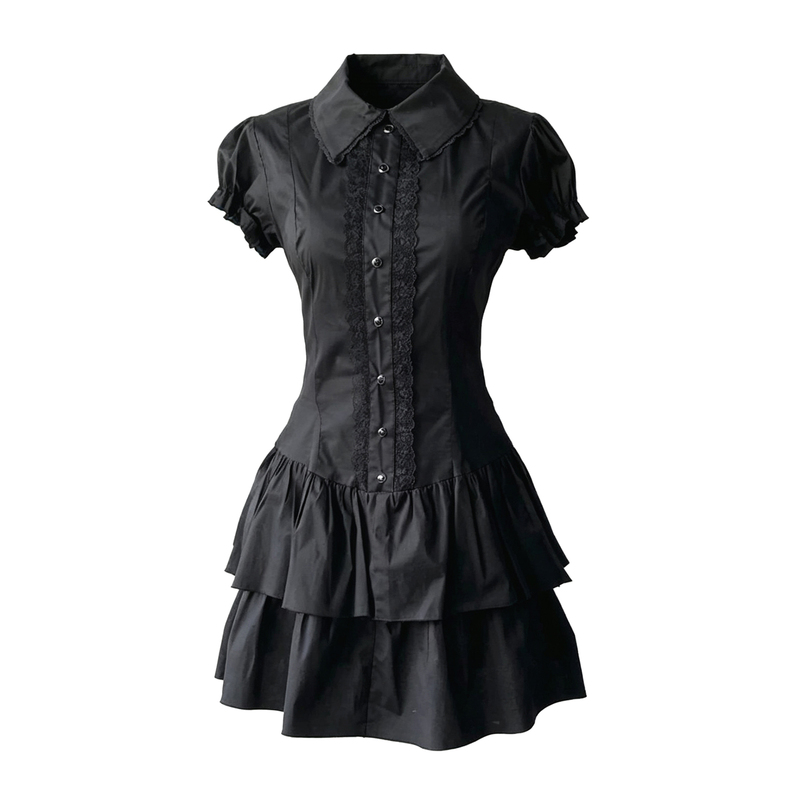 Vintage Lace Patchwork Shirt Dress, Slimming and Complexion-Enhancing, Faux Two-Piece Dress