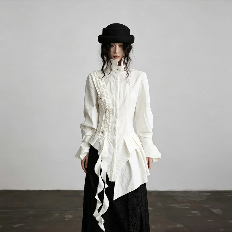 Millennial Subculture Y2K Autumn and Winter New Design Niche Irregular Shirt with a High-End Feel, Waist-Cinching and Versatile Shirt