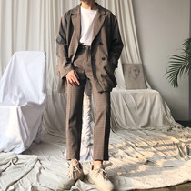 SC20ss autumn and winter Korea Dongdaemun double-breasted retro loose top plaid straight nine-point pants suit suit
