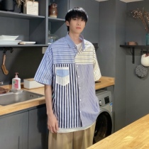 SC 21 summer simple trend striped shirt boys Korean edition loose casual ins short-sleeved all-match shirt men