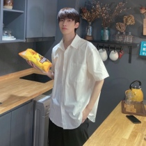 SC 2021 spring and summer new short-sleeved white shirt men chic Korean version loose couple wild solid color casual shirt