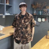 SC 21 summer retro tie-dye shirt boys short-sleeved trend ins Ruffian handsome Korean version loose beach lovers shirt