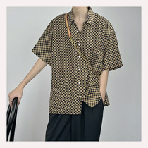 SC 22 summer style short sleeve shirt male loose Korean version casual 100 hitch-hit color chessboard plaid and handsome inlining clothes