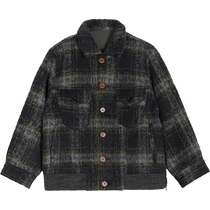 Sheep wool]pomme Pony Jacket Plaid Warm Autumn and Winter Clothes for Men Women Children Jiangnan Clothing Old Children