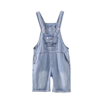 Boys and girls childrens clothing girls overalls medium and large childrens denim shorts childrens cotton pants 2024 summer new style
