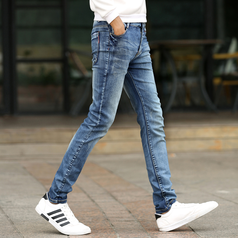 Teen summer jeans Men's stretch slim cigarette tube pants Boys fashion retro trend casual pants