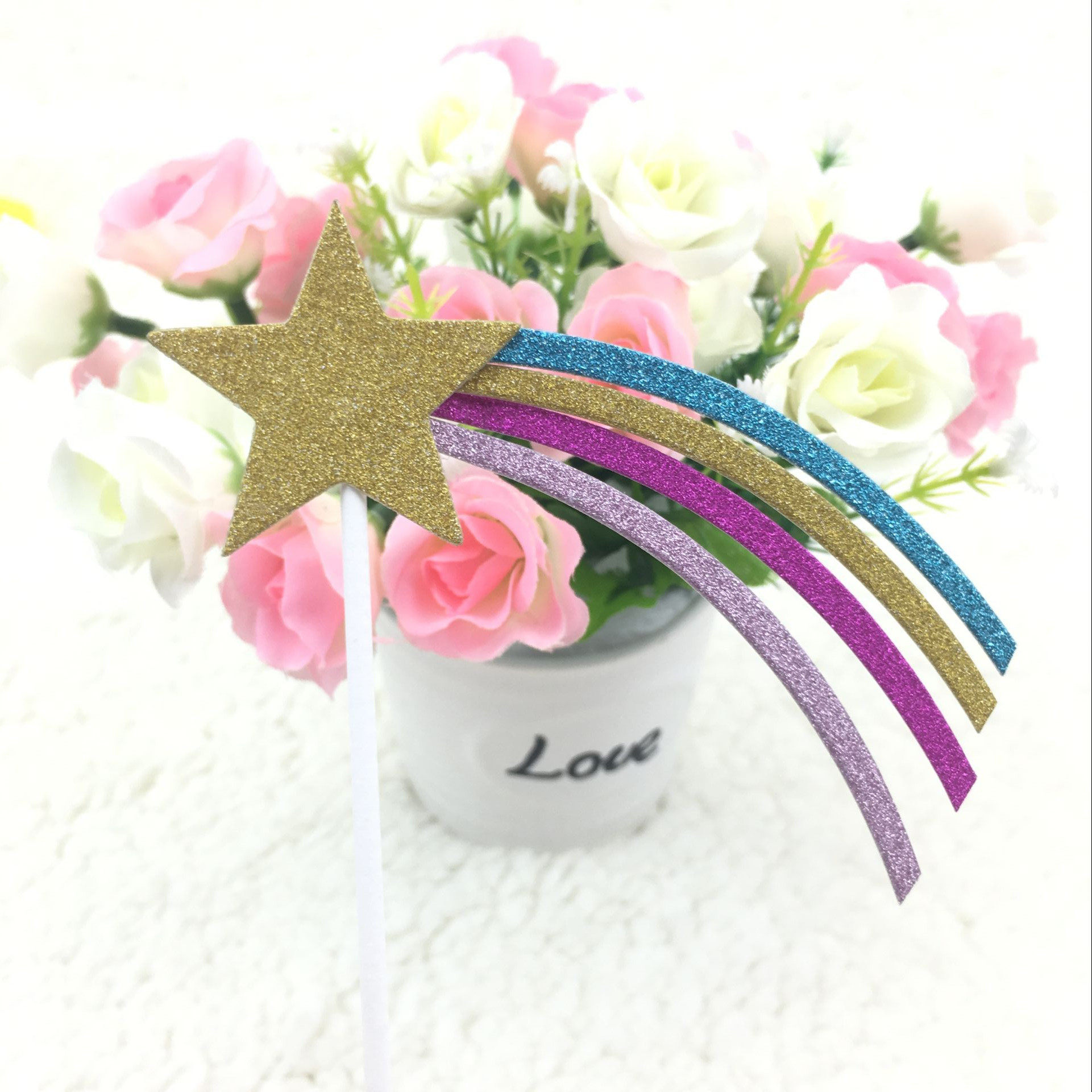 New Meteor Rainbow Inserts Birthday Cake Decoration Inserts Flags for Decorative Sweet Table Dress