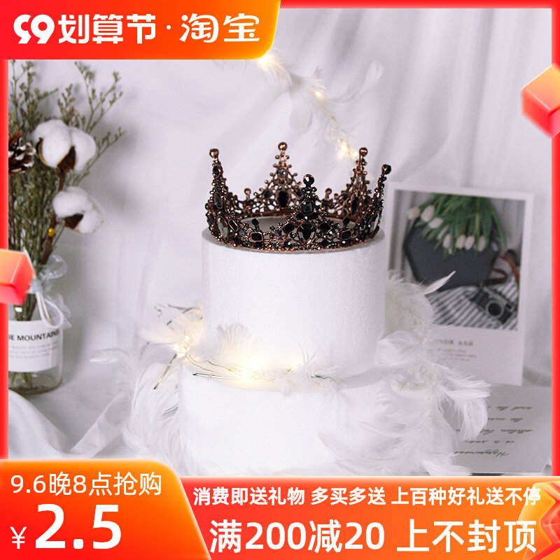 Cake Decoration Crown New Baroque Black Crown Net Red Retro Crystal Queen Crown Decoration Ornament