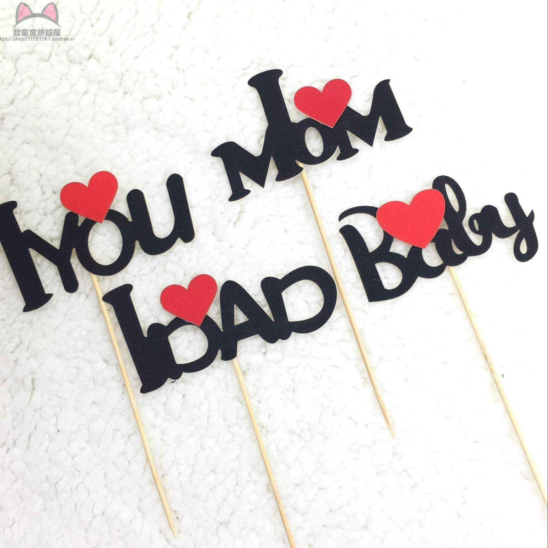 Birthday Cake Decoration Inserted Flags Love Daddy Love Mom Love You Babycake Decoration Jack Stick Inserts Black