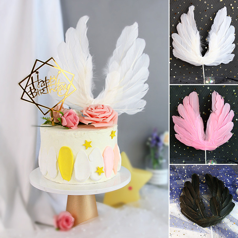 Baking decorative plugins Angel wings cake decorated with flag swing in white angel feather wings plugins