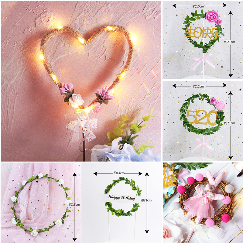 Birthday Cake Decoration Senteo Ring Vine ring rattan Cane Cake Decoration Happy Birthday Lovegrass Circle Decoration