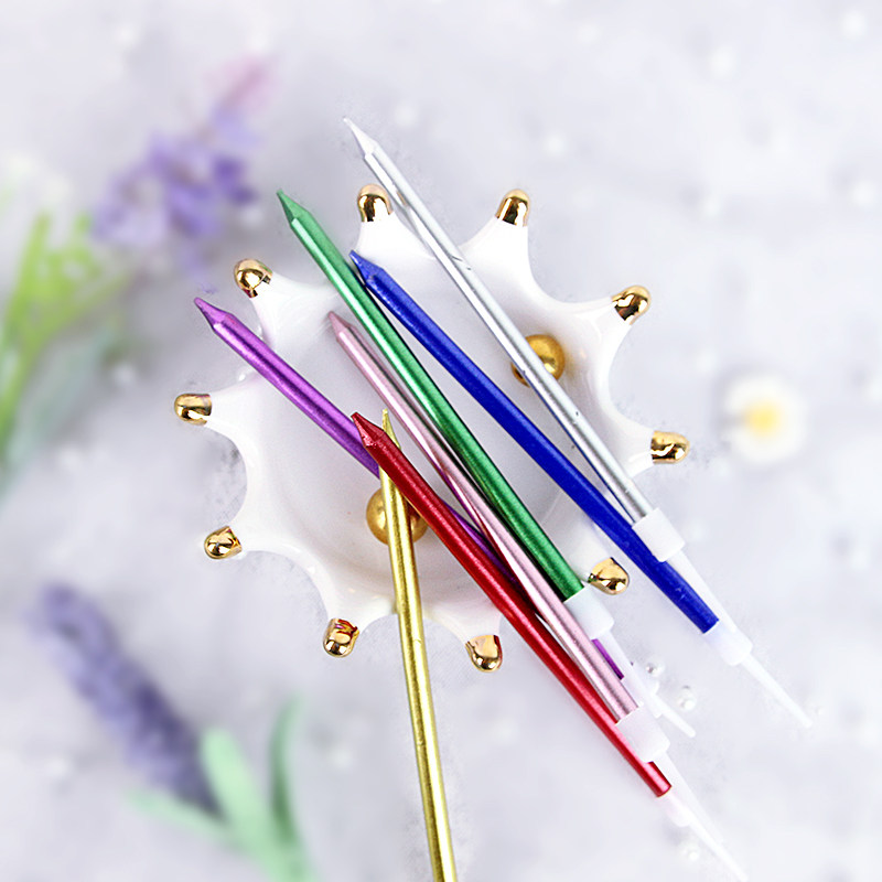 Birthday Candle Plated Slender Wedding Party Happy Birthday Pearly Gold Golden Silver Long Pole Pencil Candle