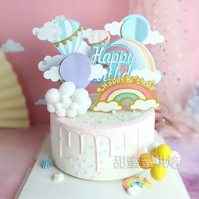 Baking Cake Decoration Hot Air Balloon Clouds A Rainbow Birthday Cake Decoration Accessories Cotton Clouds Silk With Rainbow Inserts