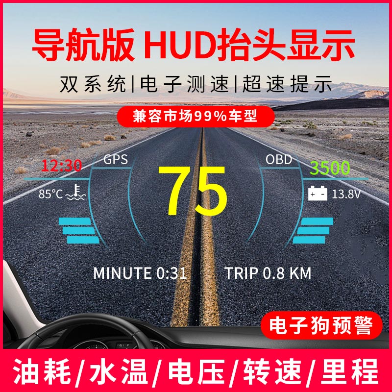 On-board GPS Wireless Navigation HUD Spike Head Display Car General OBD suspended dashboard HD projector