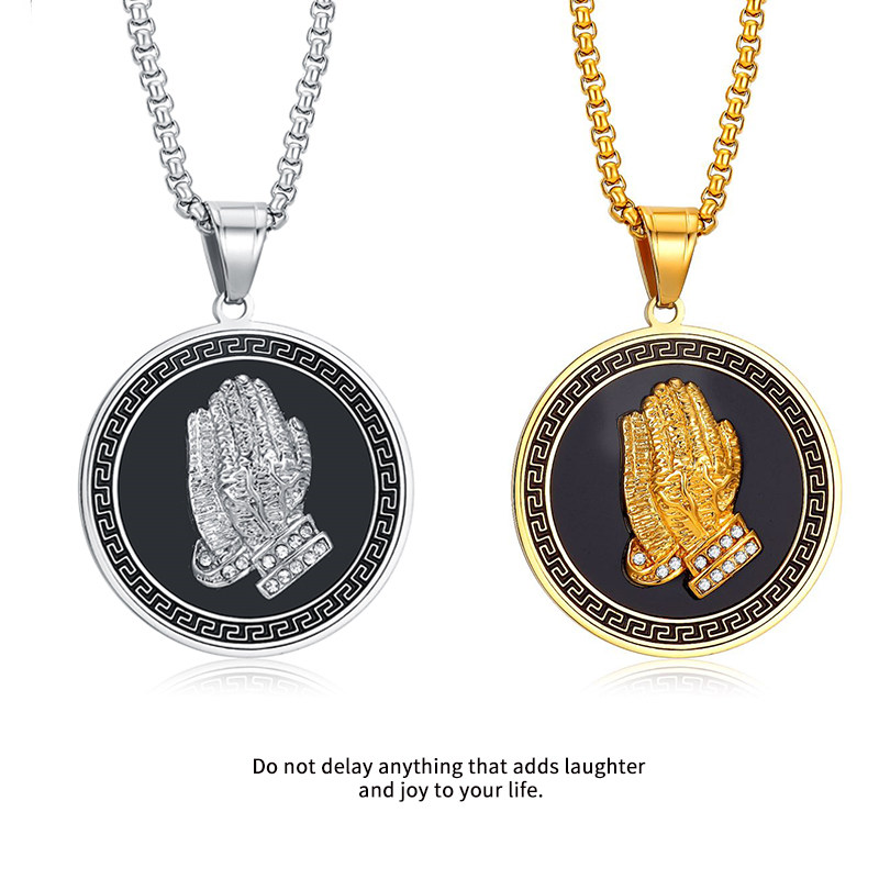 Hip hop necklace Male tide hiphop tide brand Buddha hand round brand accessories Korean version of the tide Bundy NYUK pendant female pendant