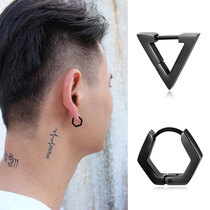 Earrings mens trend personality mens earrings 2021 New Tide single simple black net red geometric ear buckle women