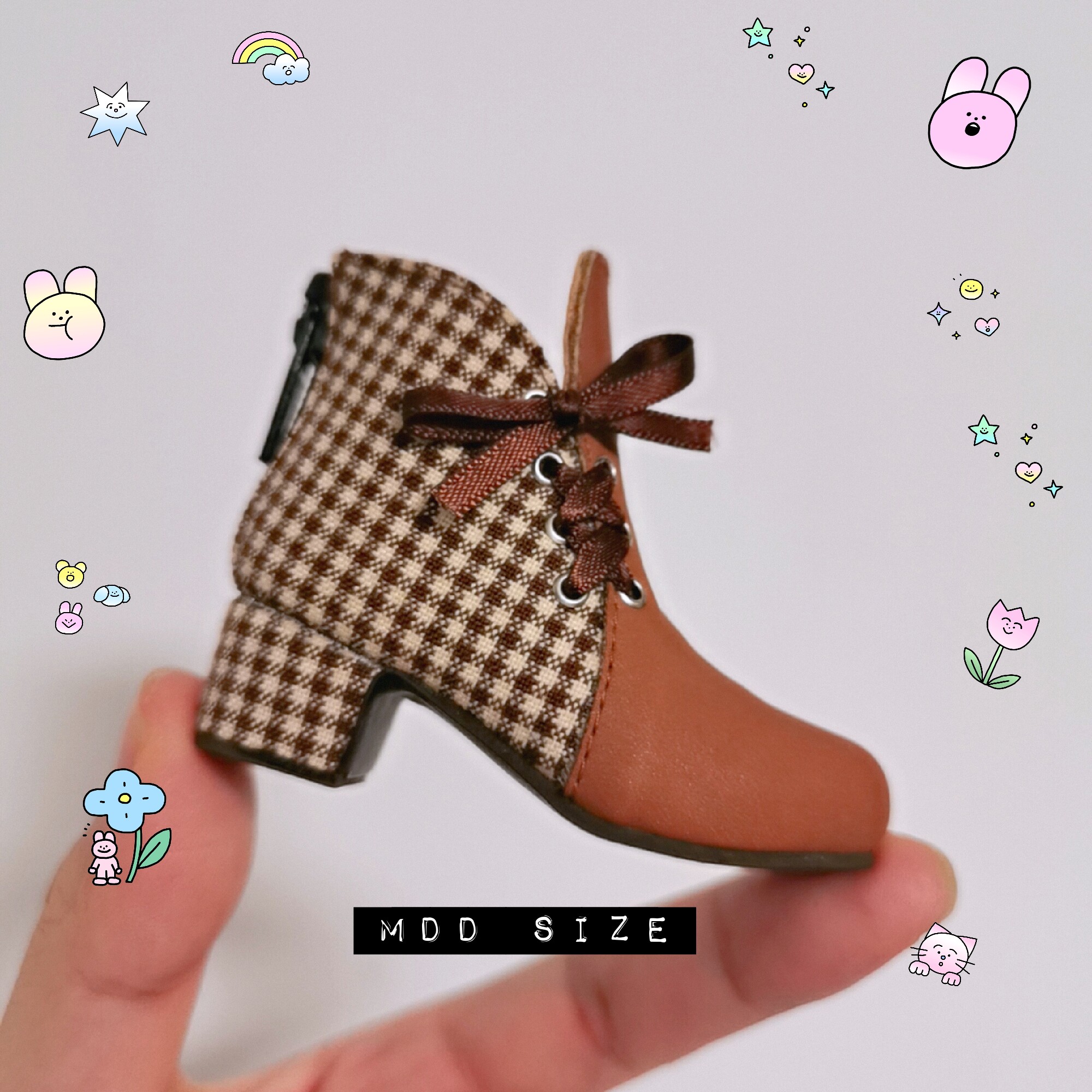 Bowknot plaid high-heeled boots BJD 1 4 MDD Xiongmei 1 6 six-point baby shoes salon Akagi GL
