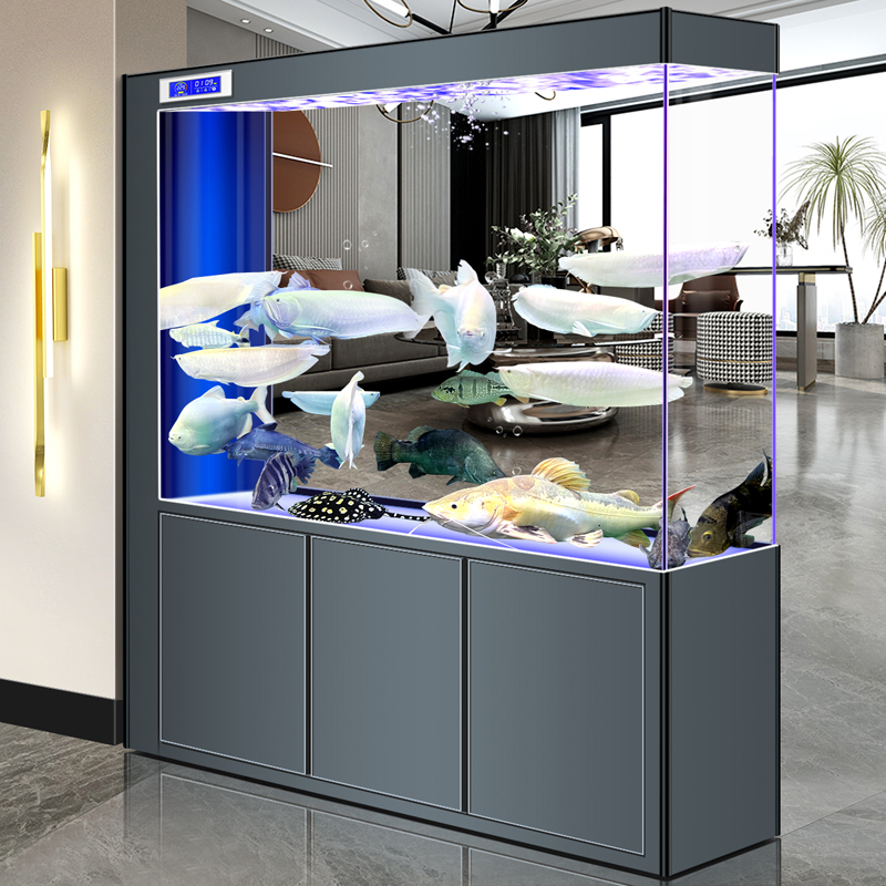 New Ultra-Clear Glass Bottom Filter Fish Tank, Living Room Medium and Large-Sized Foyer Screen Partition Integrated Rectangular Aquarium