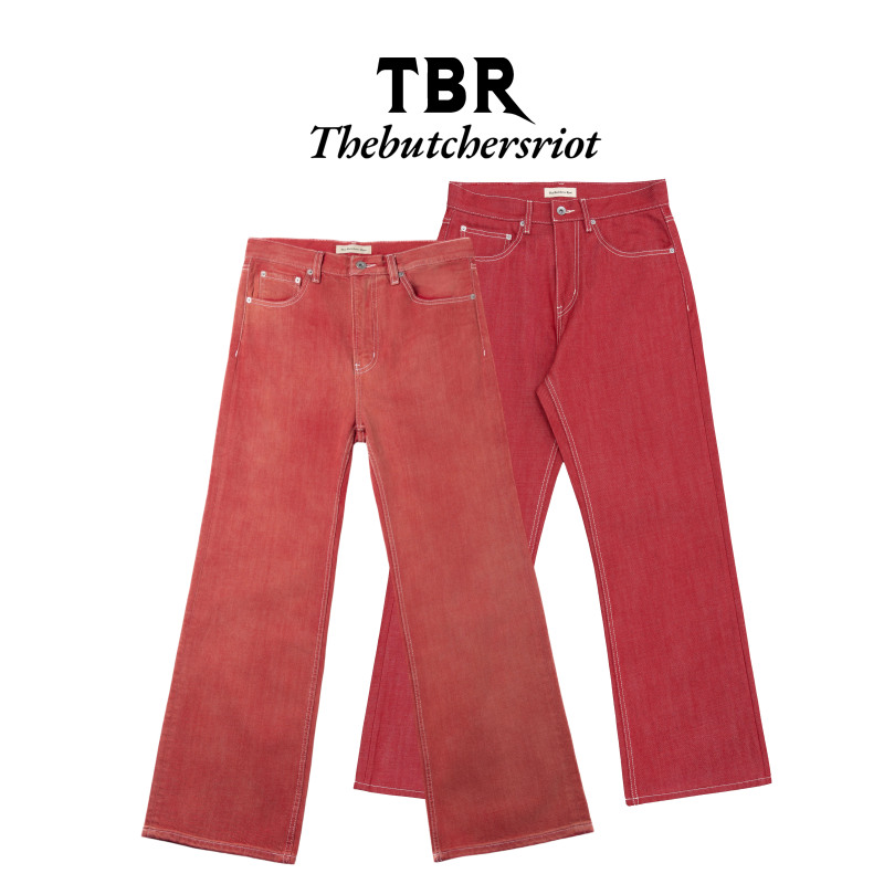 Tbr Custom Red Flame Red Raw Denim Custom Woven Loose Straight-Leg Jeans