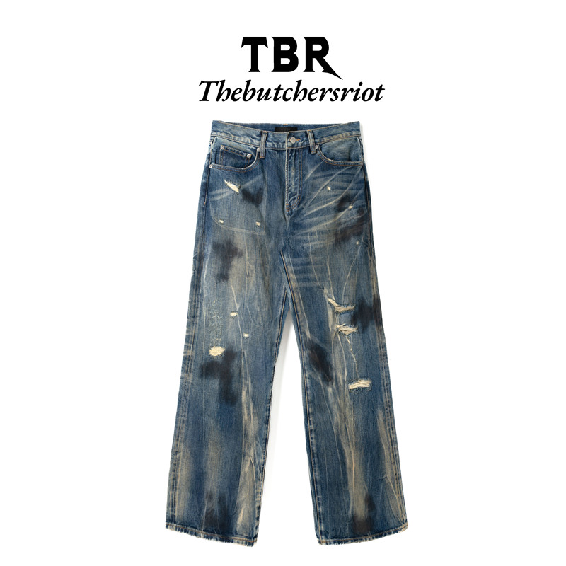 Tbr High-End Line Scratch Mark Lightning Stain Damage Jeans Slim Fit Style Tbr High-End Line Scratch Mark Lightning Stain Damage Jeans Slim Fit Style