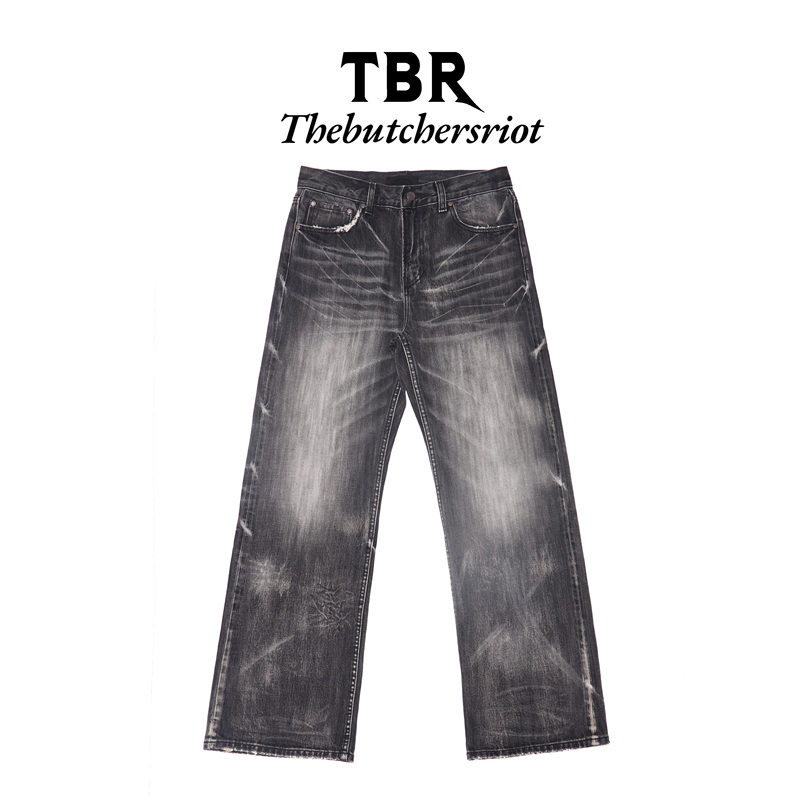 Tbr Windmill Series 008 Black Soul Deer Hunter Red Ear Black Washed Distressed Slim Fit Straight Leg Style Tbr Windmill Series 008 Black Soul Deer Hunter Red Ear Black Washed Distressed Slim Fit Straight Leg Style