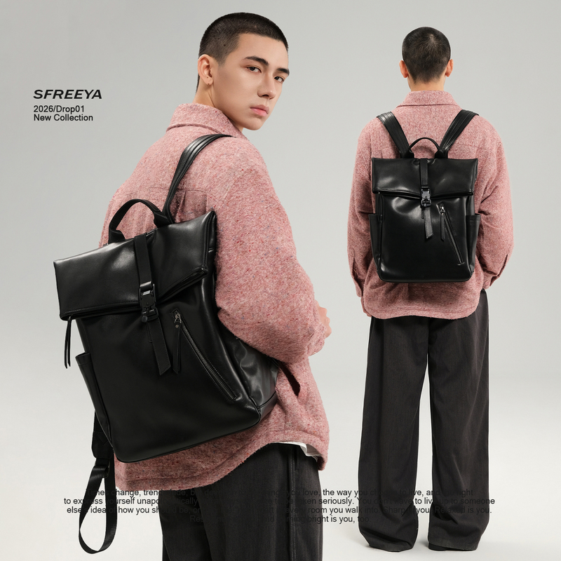 [First Layer Cowhide] Sfreeya High-End Genuine Leather Backpack for Men, Large Capacity Computer Bag, Commuter Backpack