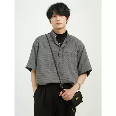 Dosho Men's 2021 Spring/Summer New Korean Retro ins Trend Plaid Collar Short Sleeve Shirt Men Tide
