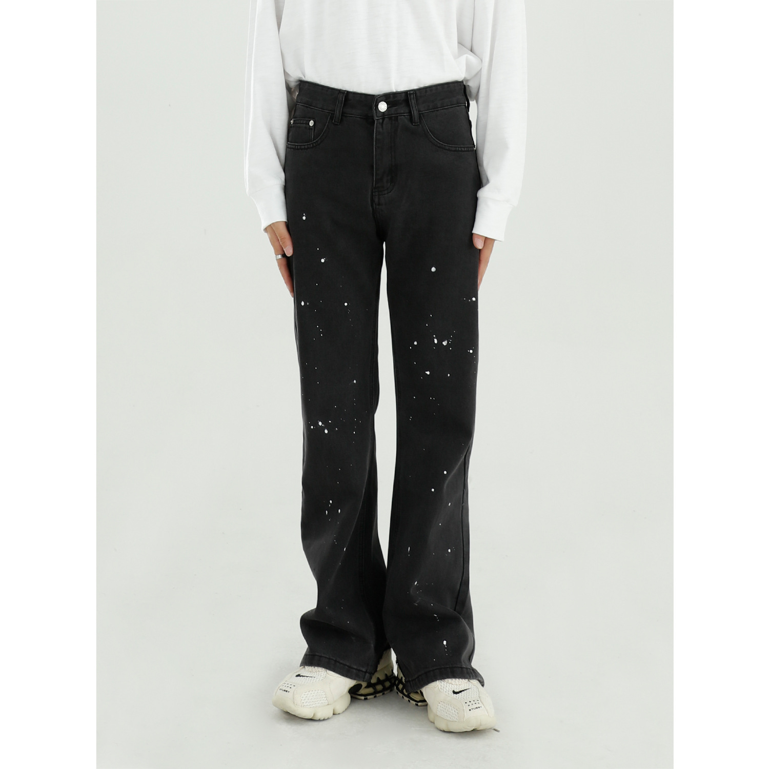 Dosho Han Edition Retro Wash Water Personality Loose Ink jeans Men's micro Laing edge trendy upkeep pants