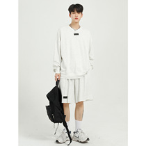 Dosho Mens Japanese retro long-sleeved sweater suit Slim loose casual five-point pants Two-piece suit