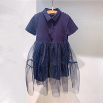 Spot children dress Custom 22 Summer new girl Polo collar T-shirt Dress Splicing Mesh Dress Casual Polo Dress