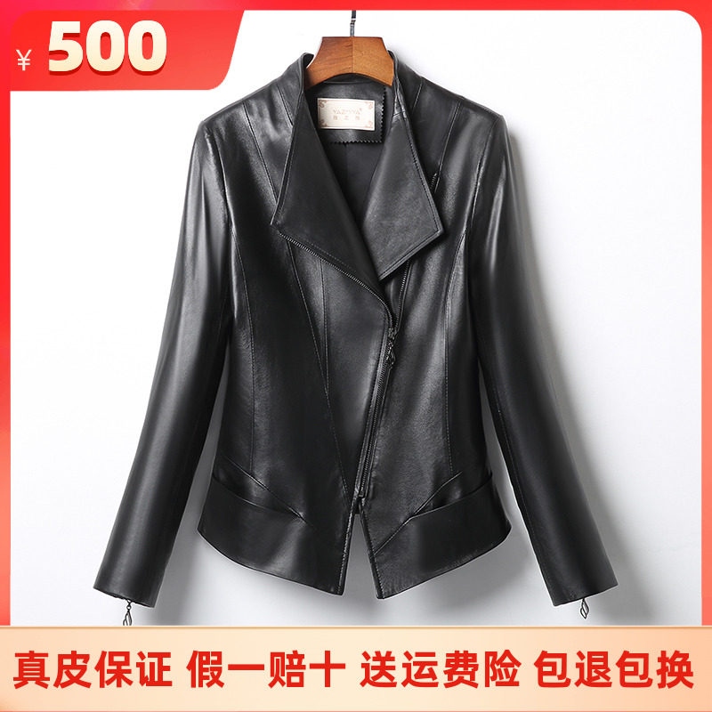 2022 Spring Autumn New Henning Genuine Leather Leather Clothing Woman short Locomotive Jacket Sheep Leather Jacket Bursting FASHION COLLAR FASHION