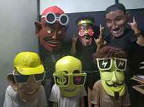 Custom Creative Headgear Cat Ear Rabbit Girl Black Fuck Blame Laser Helmet Bar Stage Performance Interactive Props