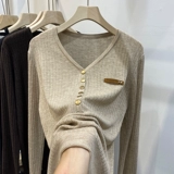 Трикотажный свитер, весенний осенний лонгслив, V-образный вырез, премиум класс, облегающий крой