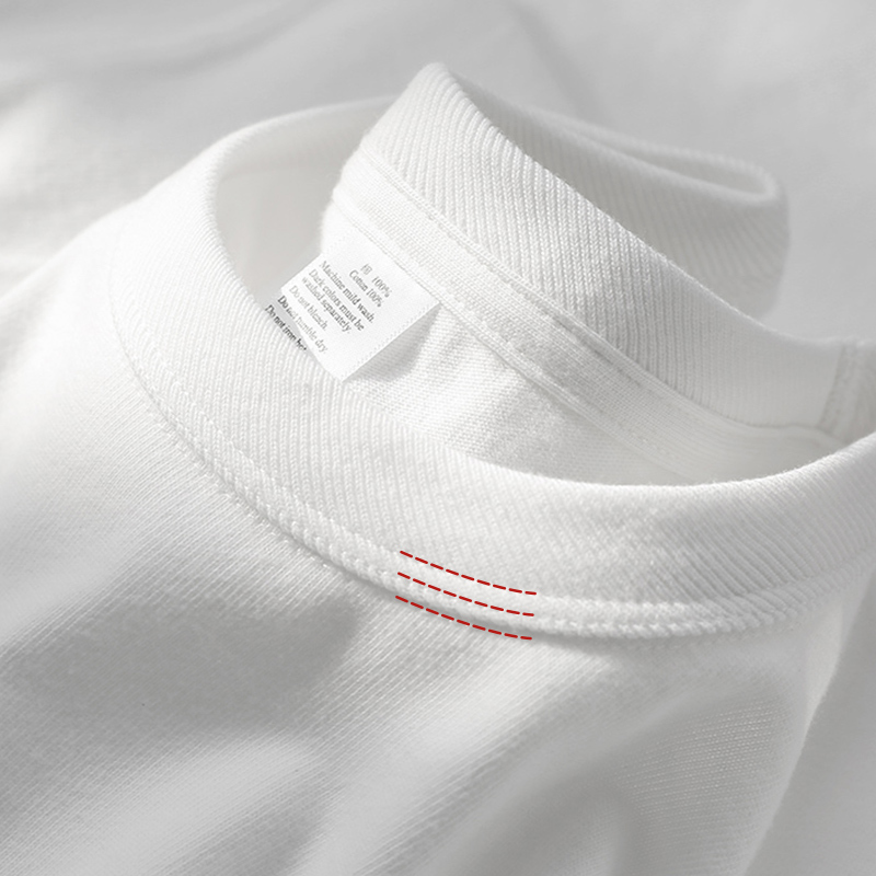 Four Needles 300g Carbon Brushed Pure White Round Neck Short-Sleeved T-Shirt Heavyweight and Thick Ami Khaki Men and Women