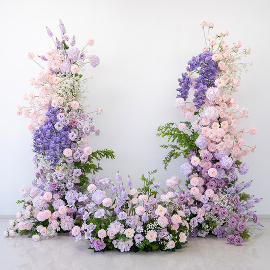 粉紫色直立拱门仿真花花艺套装 婚礼舞台背景橱窗活动布置假花