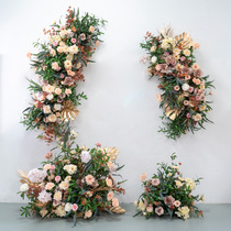 Retro color wall hanging decorative floral art Wedding KT board stage background wall layout simulated flower arrangement floor arrangement