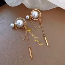 Tassel earrings Korean temperament Net red female 2020 New Tide design sense sterling silver earrings advanced sense pearl earrings