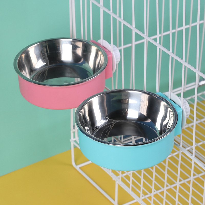 Teddy dog ​​basin cat basin fixed anti-overturning hanging stainless steel bowl food bowl cat bowl drinking basin pet supplies
