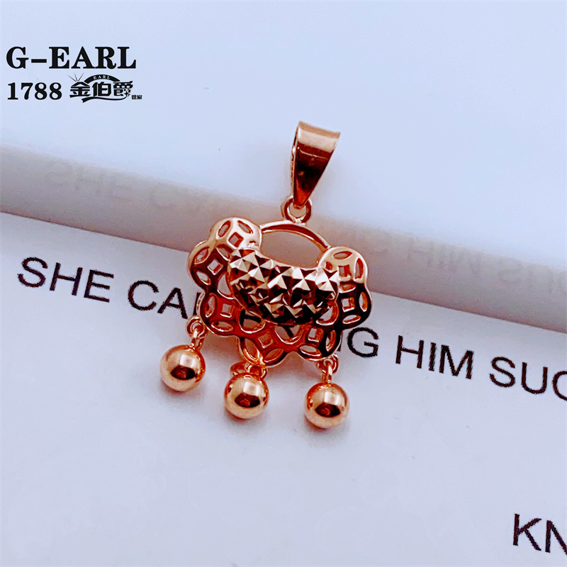 Authentic Russian Au585/14K Rose Gold Peace and Longevity Lock Pendant Necklace, Fashionable and Shiny