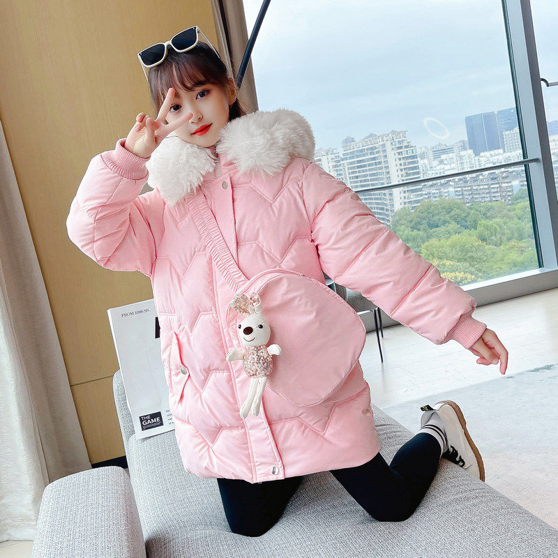 Girls down cotton cotton clothes in winter 2023 new warm winter - coat thickness medium - long cotton coat