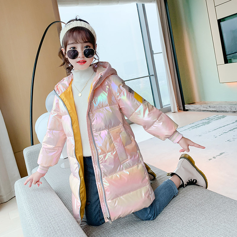 Girls down cotton cotton clothing 2023 new medium - long winter winter - time children thicken cotton coat
