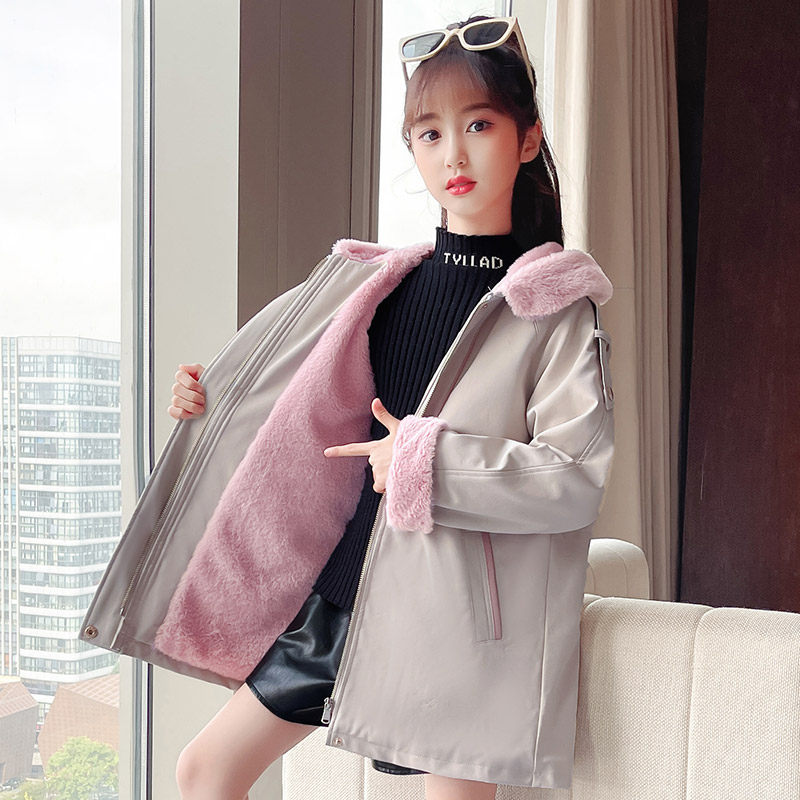 Girl Pie Overcomes Winter New Fashion Heating Medium Long Cotton Little Girl Winter Lamb Suede