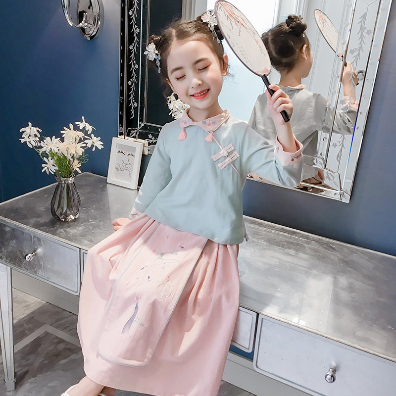 Girls suits spring and autumn clothes 2021 new children's ancient clothes Hanfu Ru skirt Tang suit Chinese style little girl two-piece suit