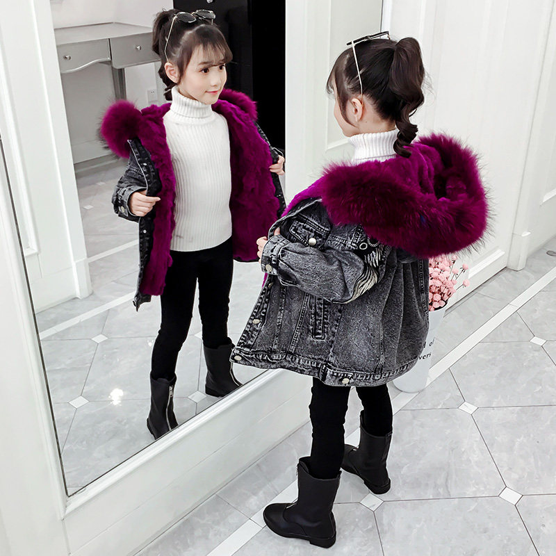 Girls Cowboy Autumn Winter Clothing 2022 new children's Han Edition loose cotton coat with thick gas - needle little girl coat